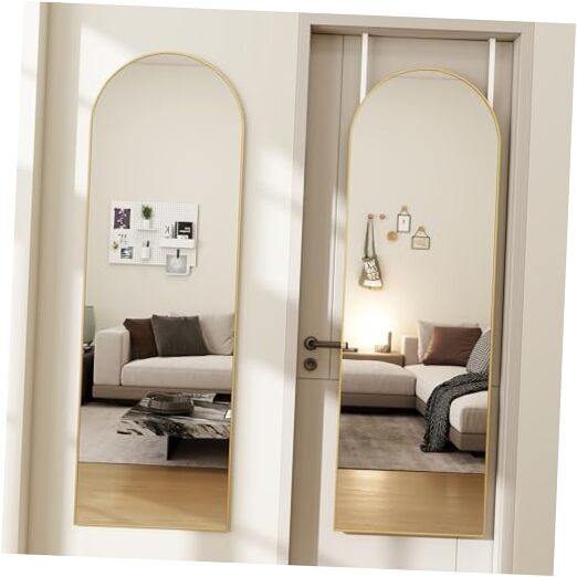 Arched Full Length Door Mirror 14×48, Metal Frame with 48″L x 14″W Gold-arched