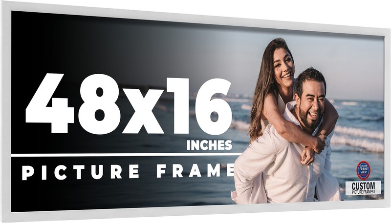 48×16 Frame White Real Wood Picture Frame Width 0.75 inches | Interior Frame Dep