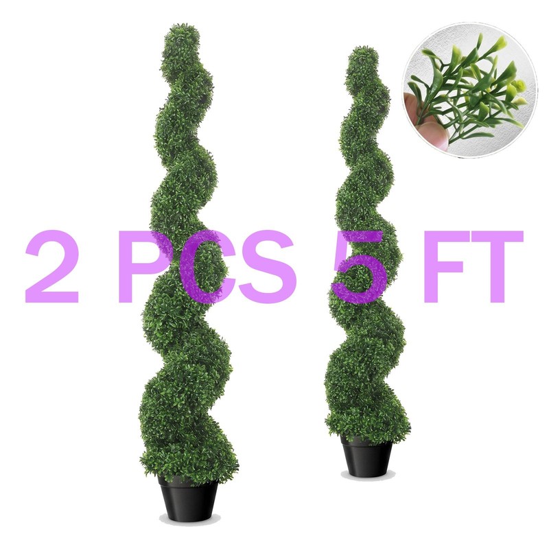 2 Pack 5ft Artificial Boxwood Spiral Topiary Tree Plant UV Decor In/Outdoor
