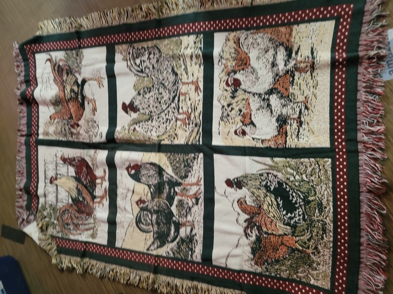 VTG Goodwin Weavers Tapestry Throw Blanket Chickens Roosters Breeds Farm Country