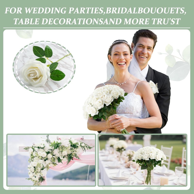 72pcs White Roses Artificial Flower in Bulk, Realistic Velvet Silk Faux Roses... gallery