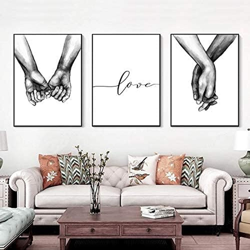 16″X20″ Love and Hand in Hand Wall Art Canvas Print Poster,Simple Fashion Black
