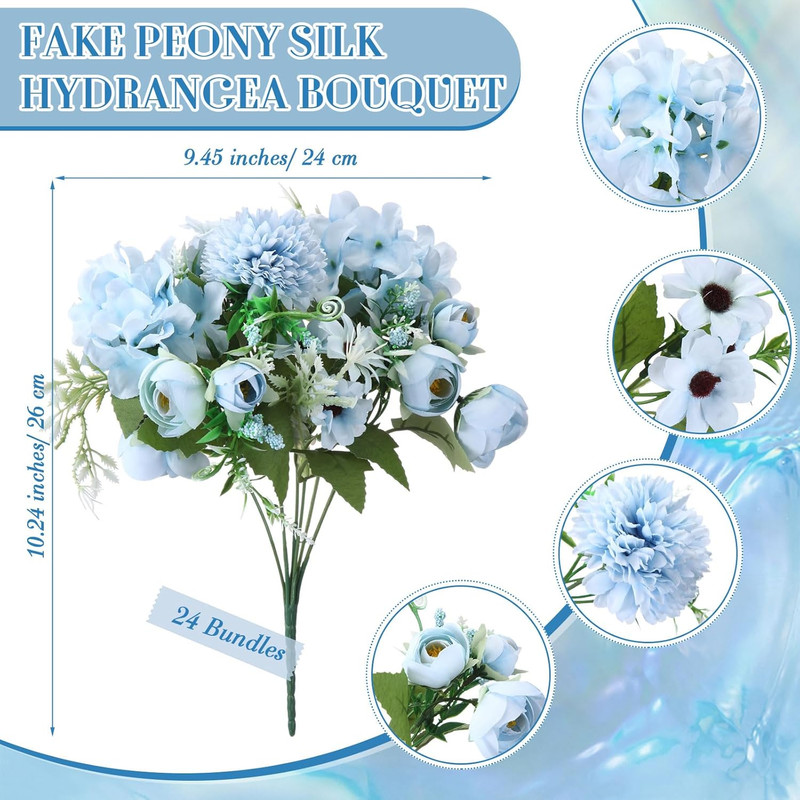 24 Bundles Blue Peonies & Roses Faux Flowers for Wedding & Home Decor gallery