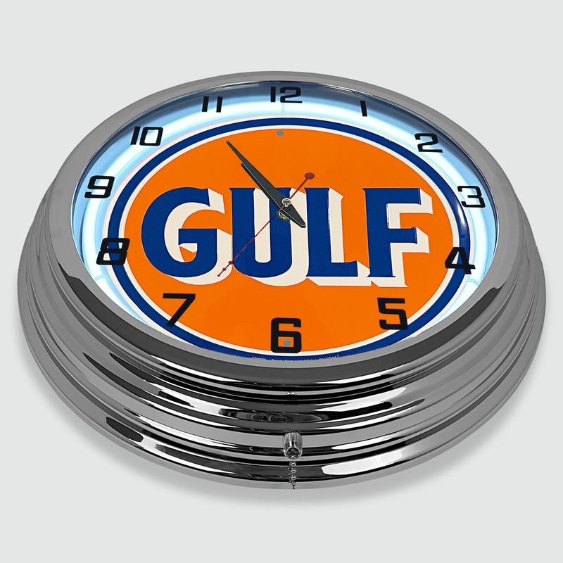 18" Gulf Oil Metal Sign Designed White Neon Clock gallery