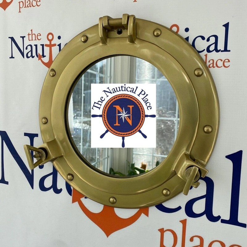 11″ Antique Brass Finish Porthole Mirror, Nautical Wall Decor, Working Port Hole