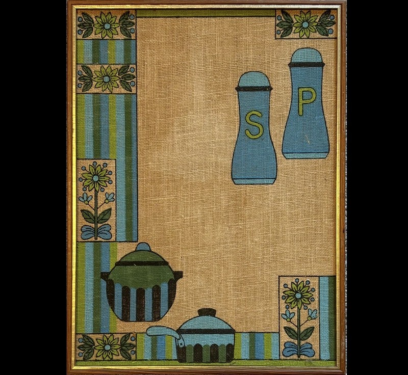 Vintage Burlap Bulletin Board Blue Green Salt Pepper Floral