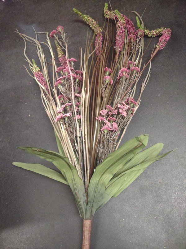 Vintage 22" Plastic & Silk Bush, Swamp Lily Grass Plant Arrangement, Mauve Pink
