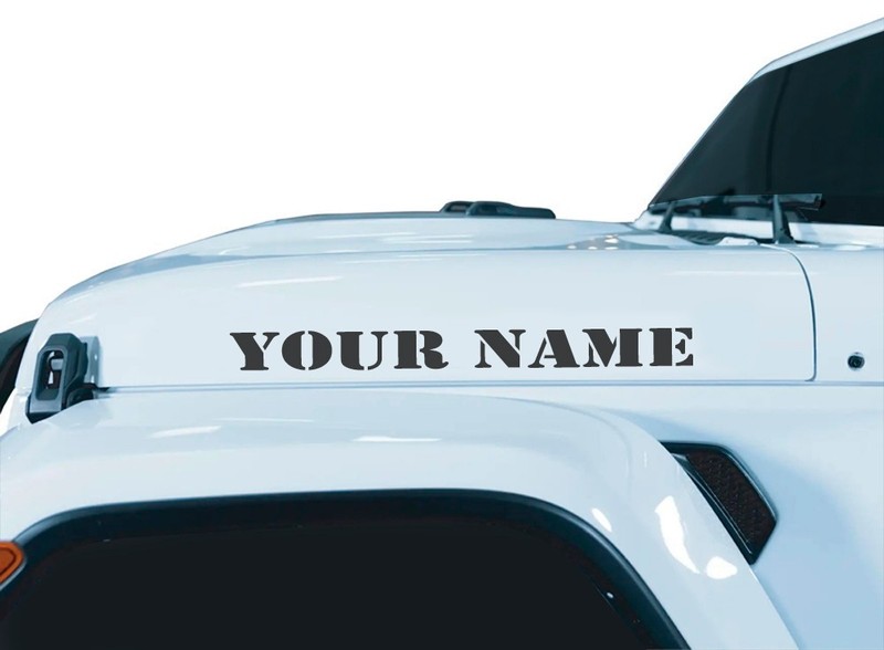 Custom Jeep Name Hood Military Distressed font Fits all Jeeps 2 color 25in gallery