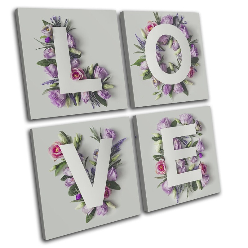 Botanical Love Flowers Letters Floral MULTI CANVAS WALL ART Picture Print