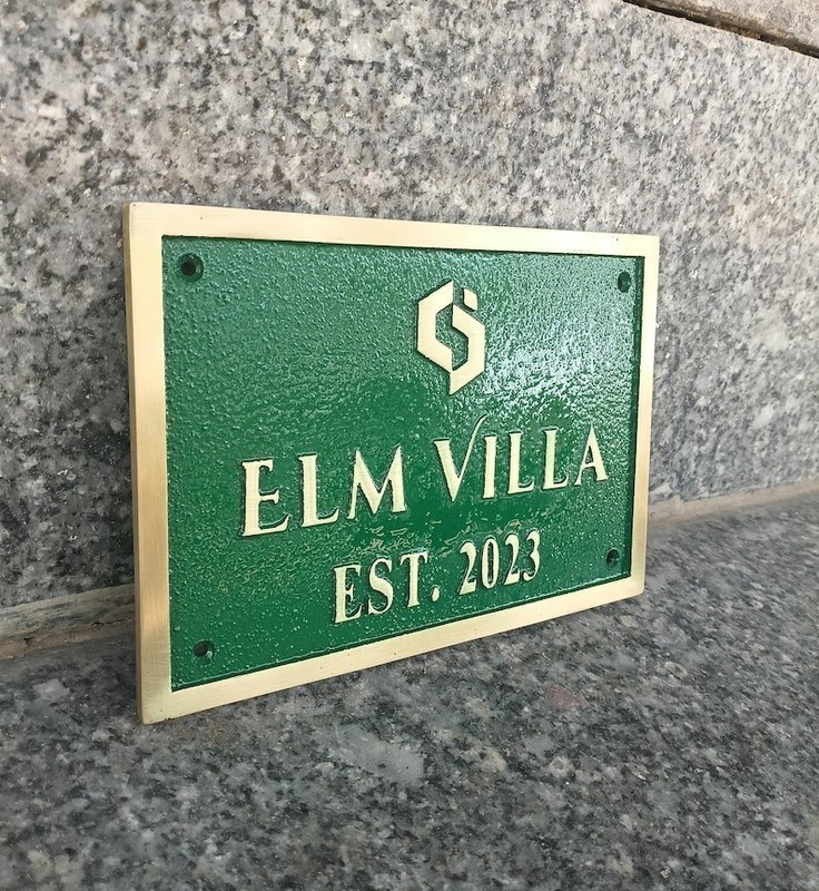 Custom Brass Address Plaque:Traditional Green Background Brass Address Plaque
