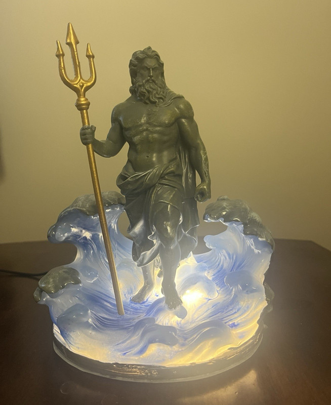 Poseidon Mythology Figurine LED Lighted Trident Ocean Wave Base Free Standing