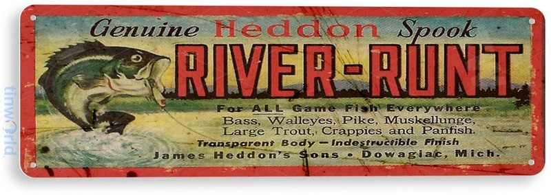 River Runt Lure Fishing Sign, Bait, Tackle, Fish, Tin Sign B643