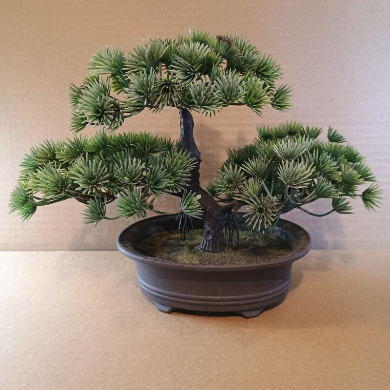 Artificial Green Pine Bonsai Tree 8″ tall Plastic Decorative Pot Plant Japanese
