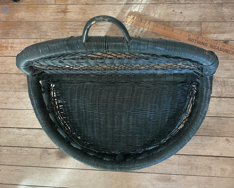 Vintage 21 inch Forest Green 2-Tier Shelf Hanging Half Round Rattan Wicker gallery