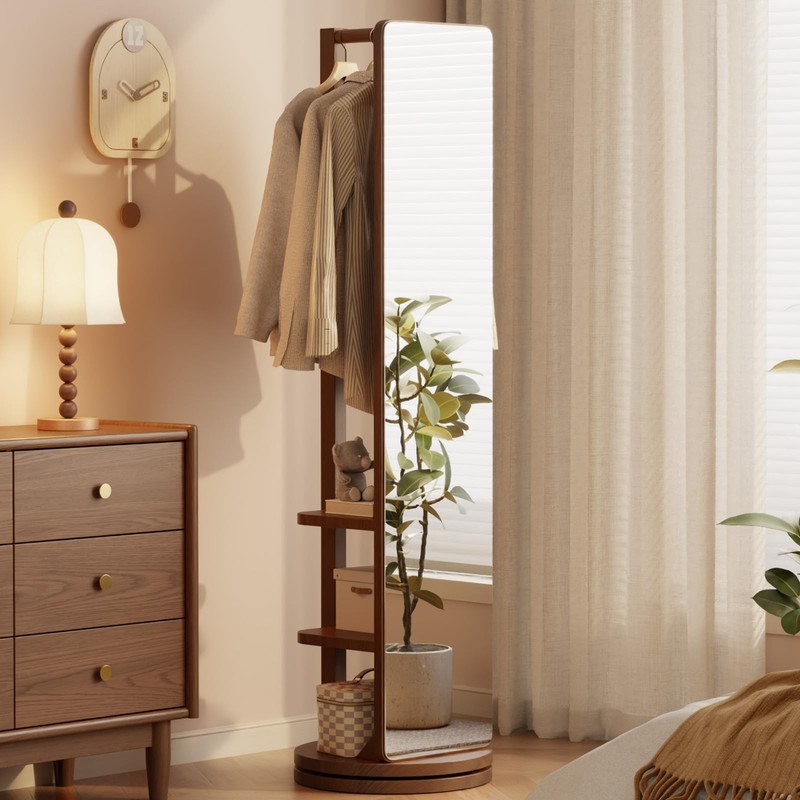 Full Length Mirror Coat Rack Solid Wood Floor Mirror 66″x12″ Full Length Mirr…