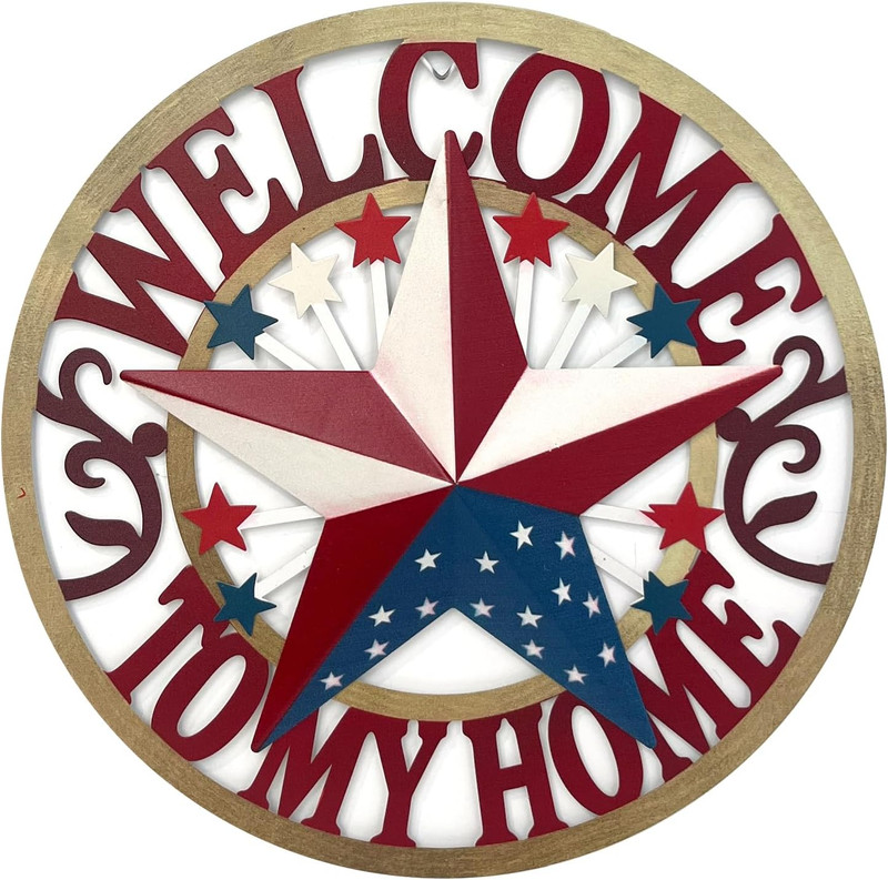 Patriotic Outdoor Decor USA Metal Star Hanging Welcome Home Signs Metal Wall Dec