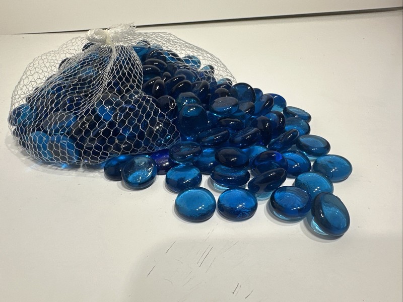 2lb Blue Flat Glass Marbles Clear Pebbles Fish Tank Rocks Fire Beads Decor