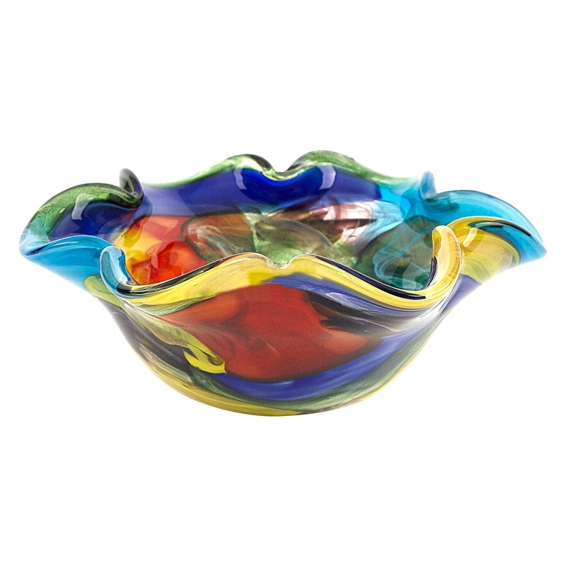 Badash Stormy Rainbow Art Glass MuranoStyle Art Glass Bowl Centerpiece 8″ M…
