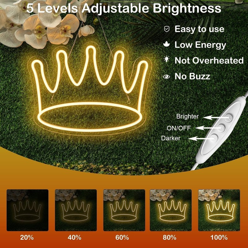 Stylish Crown Neon Light - Large 14'' Wall Art for Bedrooms & Celebrations gallery
