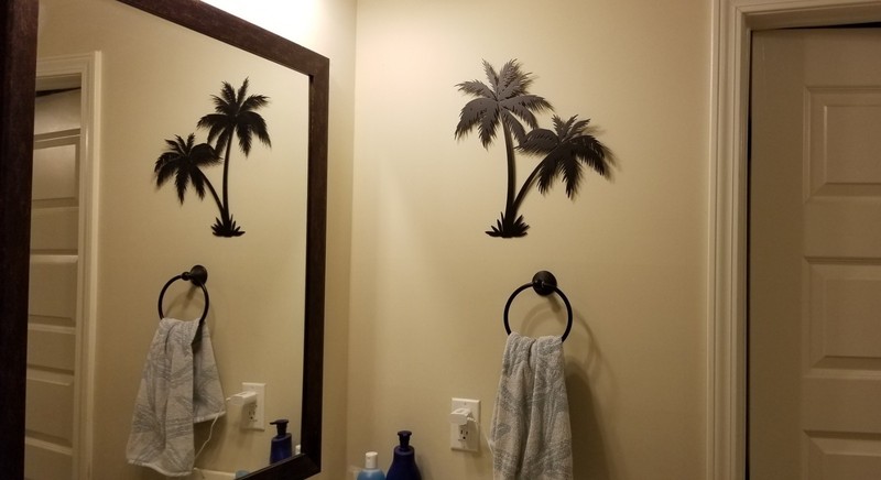 Twin Palm Trees 20″ Tall Wrought Iron Wall Art Home Decor Tropical Beach Plaque