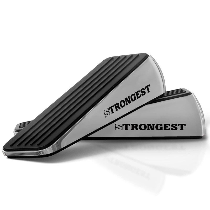 Strongest Home Heavy Duty Door Stopper Wedge 2 Chrome Pcs Rubber And Metal Door