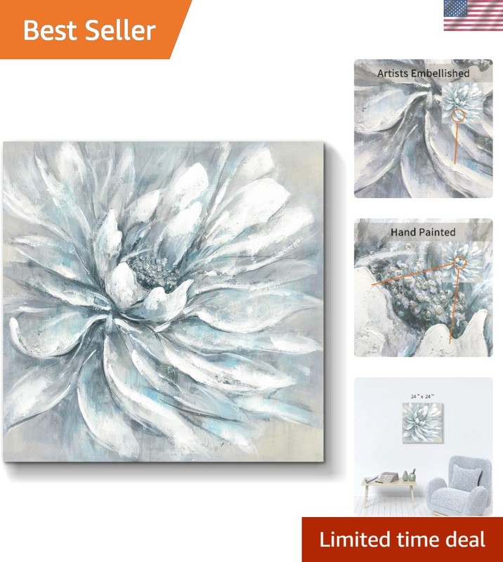 Classy 24” Abstract Floral Wall Art – Gray Hand-Painted Canvas for Living Room