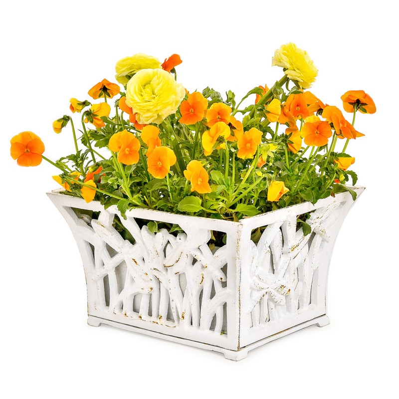 Sungmor Cast Iron Planter Basket Retro Hollow Flower Pot w/Non-Woven Growing Bag