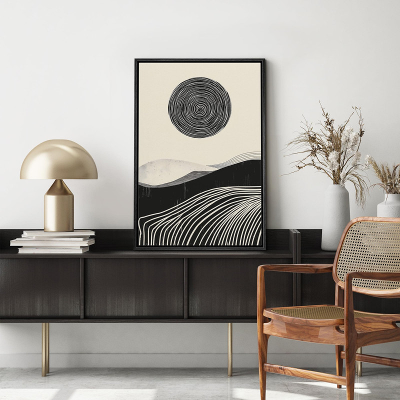 Wall26 Swirling Lines and Soft Hills Abstract Canvas Print Framed Wall Art gallery