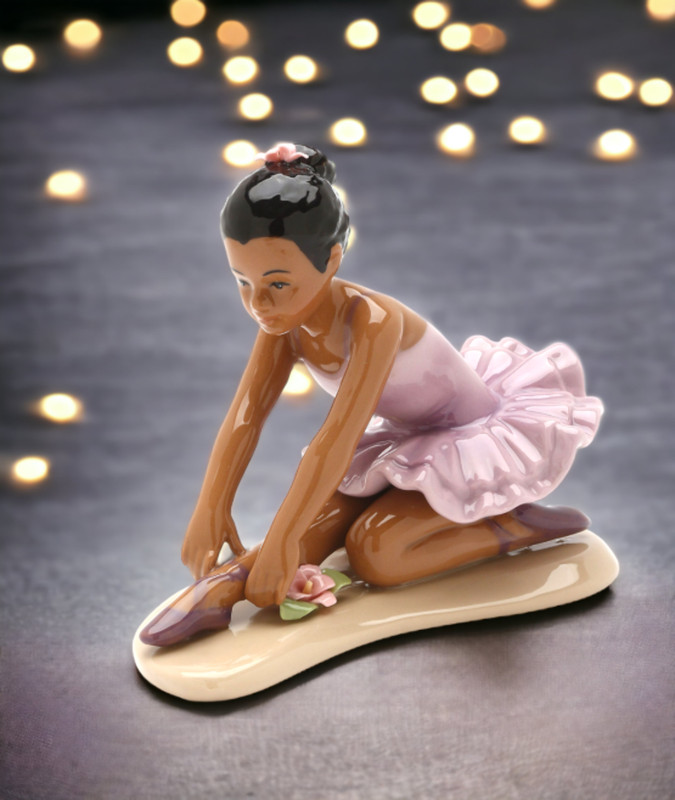 Ceramic African American Ballerina In A Lavender Dress, Home Décor, Gift for Her