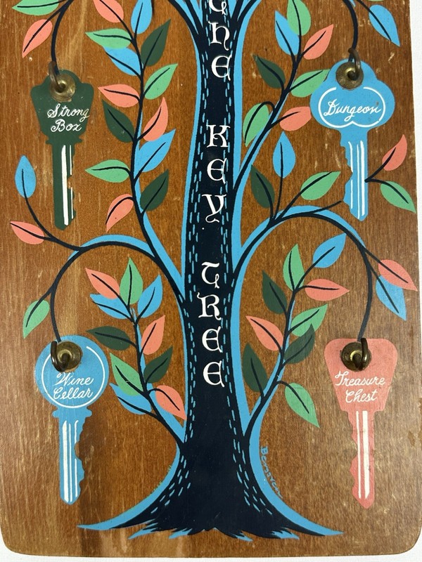 Key Tree Wooden By Berggren Scandinavian 12" Key Rack Hanging Folk Art Vintage gallery