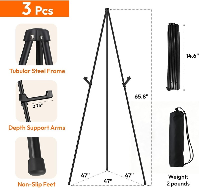 Portable Black Display Easel Set - 3PCS of 66 Inch Adjustable Stands for Events gallery
