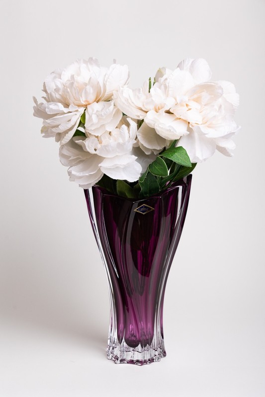 Flower Vase 12" Centerpiece Bud Purple Vase Bohemian Czech Crystal Glass gallery