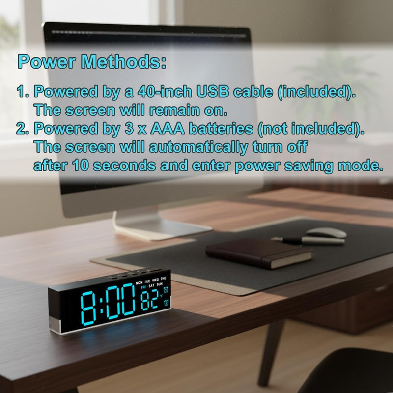 7 Inch Modern LED Digital Alarm Clock with Dual Alarms & Soft Bottom Light｜Displ gallery