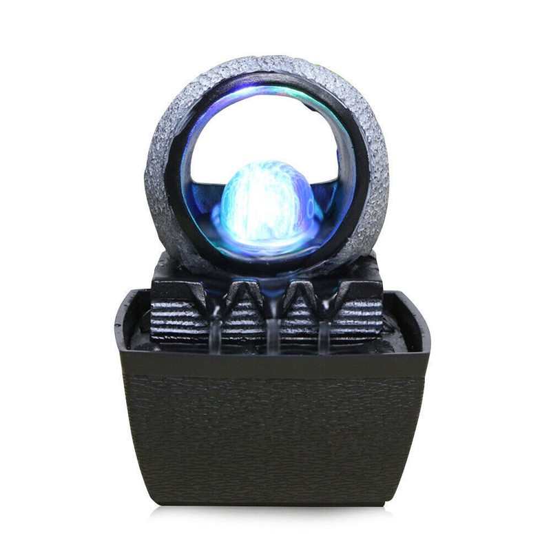 Mini Water Fountain Waterfall Desktop Table Decor LED Light Home Ornament gallery