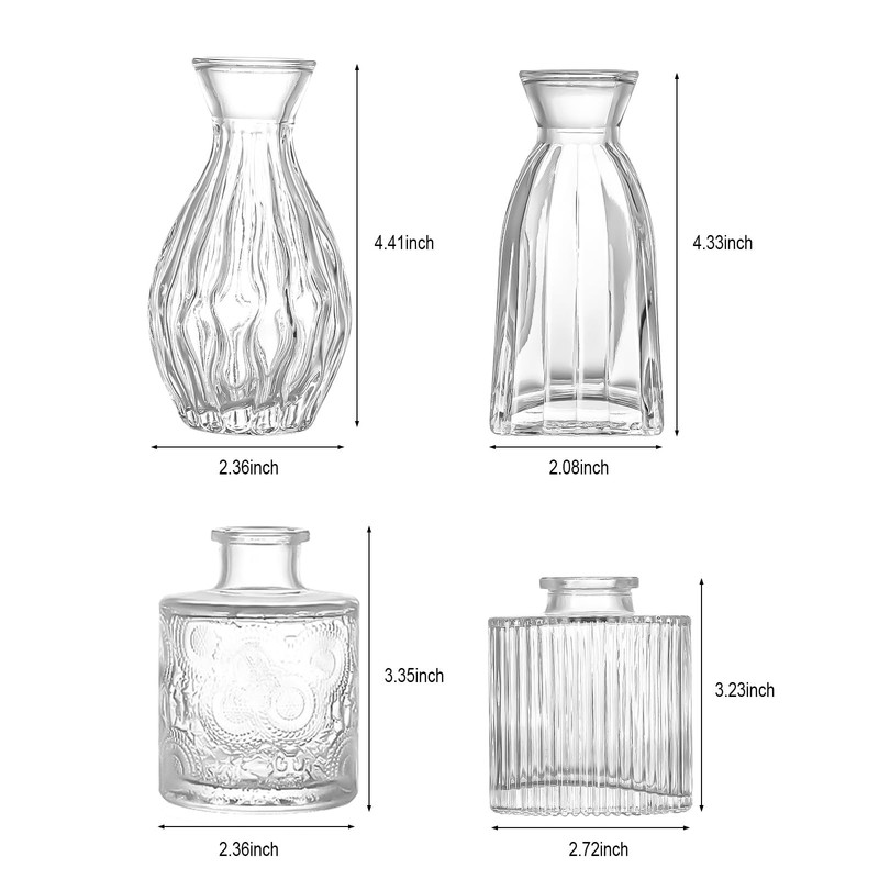 Glass Bud Vases Set of 4, 4 Sizes of Small Flower Vase for Party or Home Table D gallery