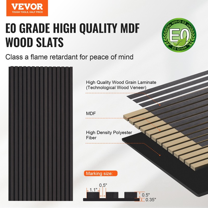VEVOR Wood Slat Acoustic Panels 23.6 x 47.2 inch for Modern Wall Decor Black Oak gallery