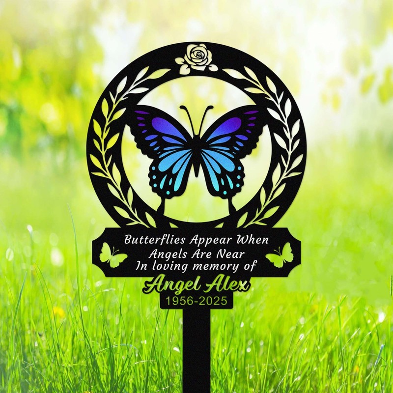 Custom Butterfly Memorial Garden Stake, Personalized Grave Marker Gift
