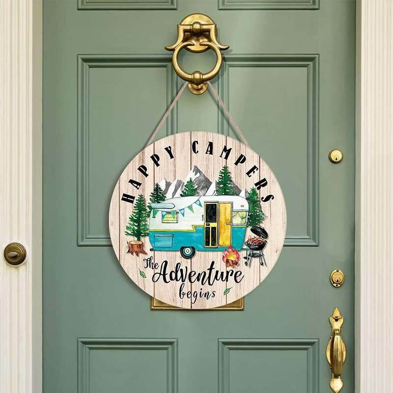 TOARTi Happy Campers Wood Hanging Sign Green, Blue, Yellow, Red, White, Black gallery
