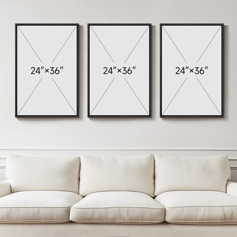 Large Framed Neutral Abstract Wall Art for Living Room, 3 Piece Black Beige C... gallery