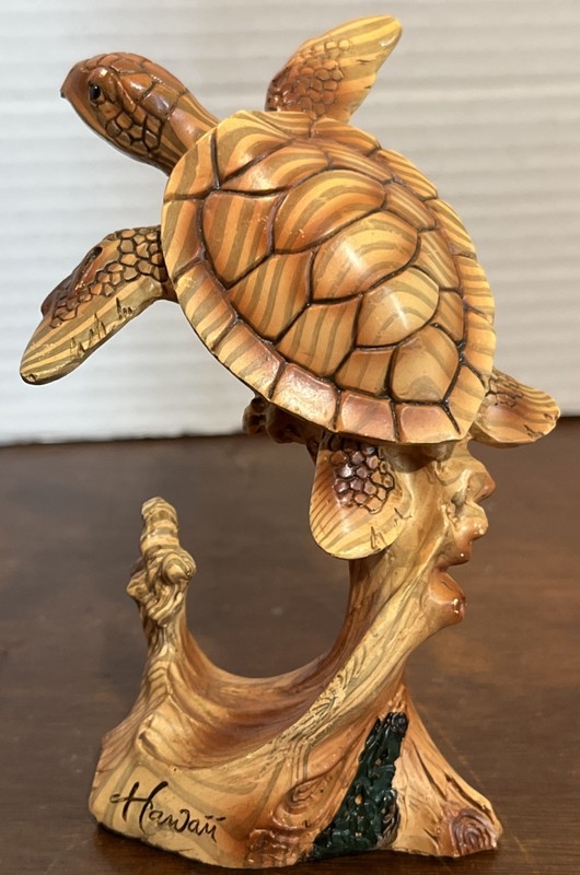 Sea Turtle Faux Wood Resin Statuette Beach Decor Ocean Hawaii. “RM”
