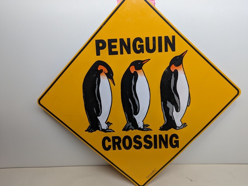 Pengiun Cross Yellow Metal Sign – CrossWalks By Atlas Screen Printing