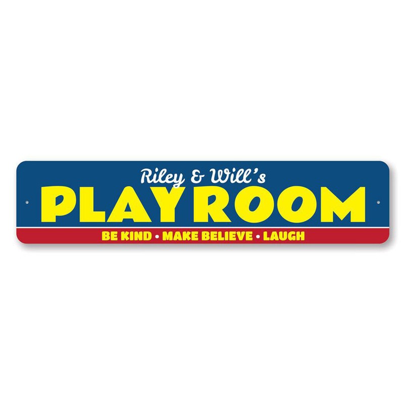 Playroom Sign, Personalized Kid Name Room Rules Sign, Be Kind Metal Wall Decor