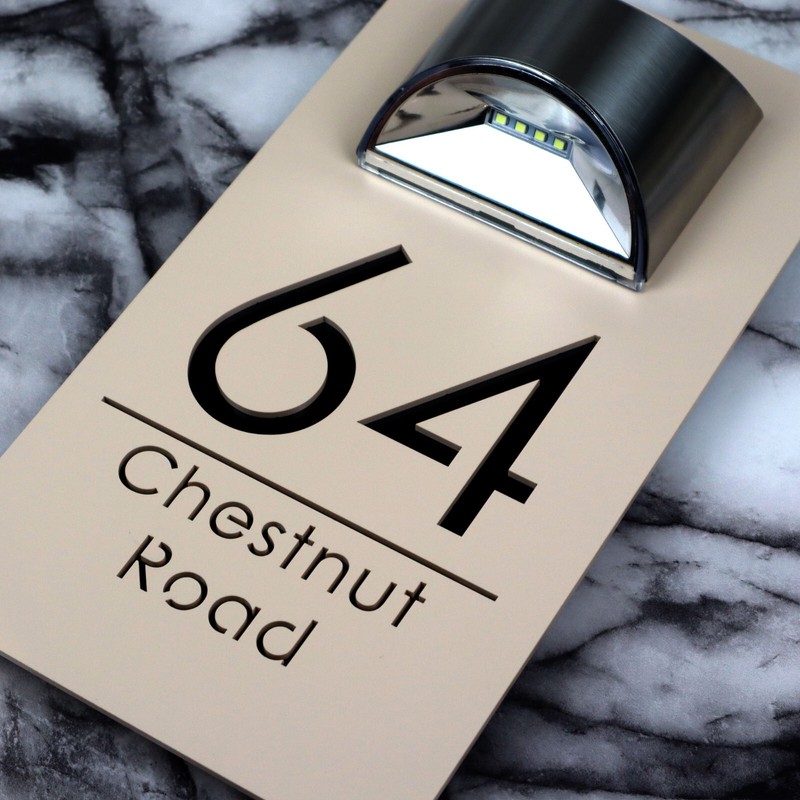 Laser House Number Plaques Personalised Wall Signs LED Solar Light Door Numbers