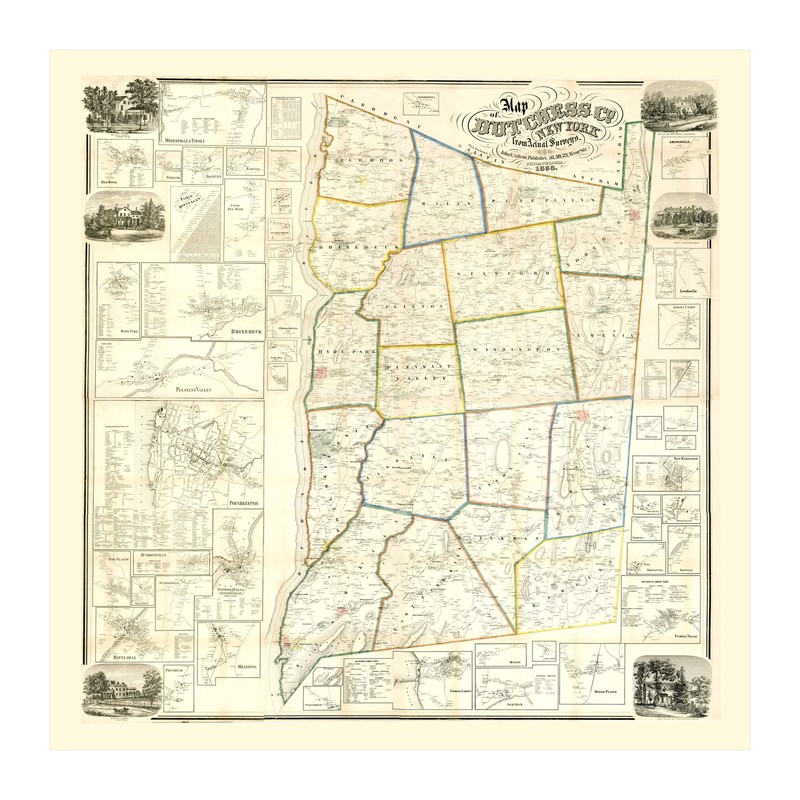 Old Map of Dutchess County, NY 1858 - Vintage New York Art gallery