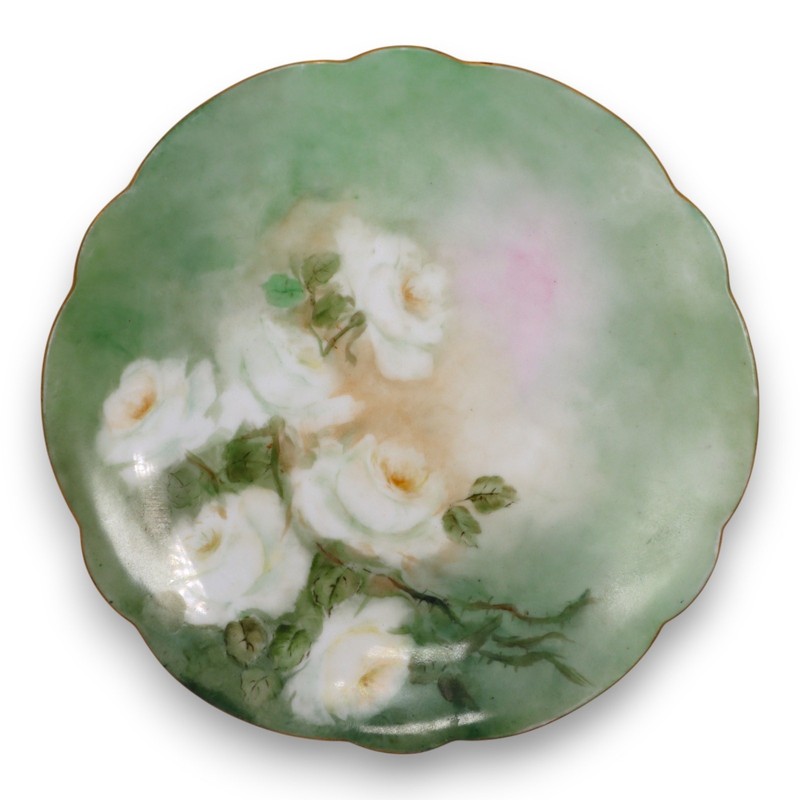 D&C France White Roses Hand Painted Decorative 8 1/2″ Plate Antique 1905