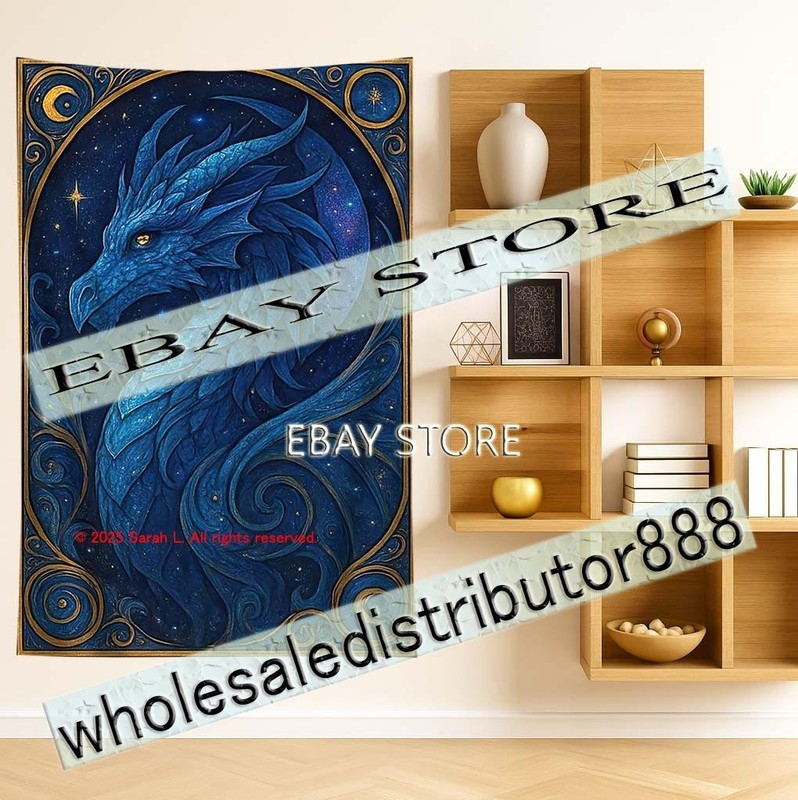 Sapphire Dragon Fantasy Tapestry Wall Hanging elemental creature art 39X59 in gallery