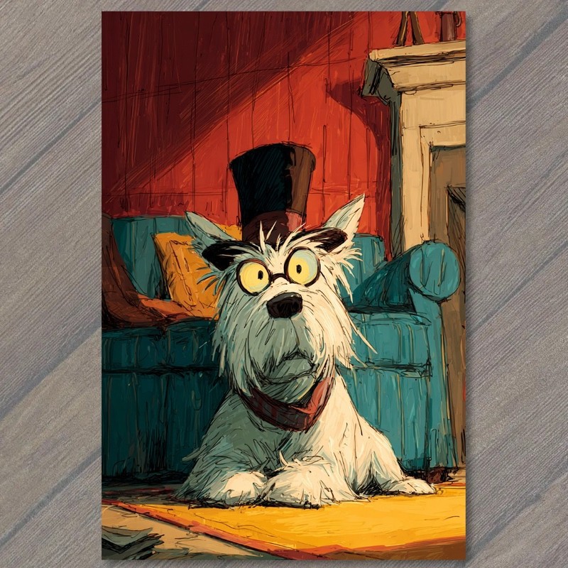 Art Print Westie Top Hat Round Glasses Parlor Sofa Curious Gentleman Dog