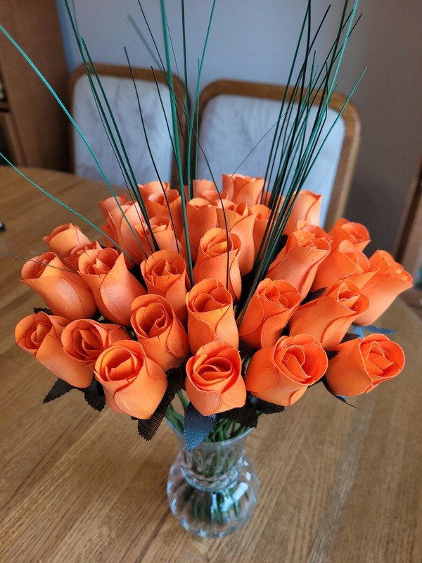 1 DOZEN - ORANGE WOODEN ROSE BUDS 5 X 8 ARTIFICIAL FLOWERS - FREE SHIPPING gallery