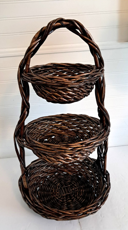 Triple Large Brown Wicker Basket 3 Tier Freestanding Farmhouse Easter 22" gallery
