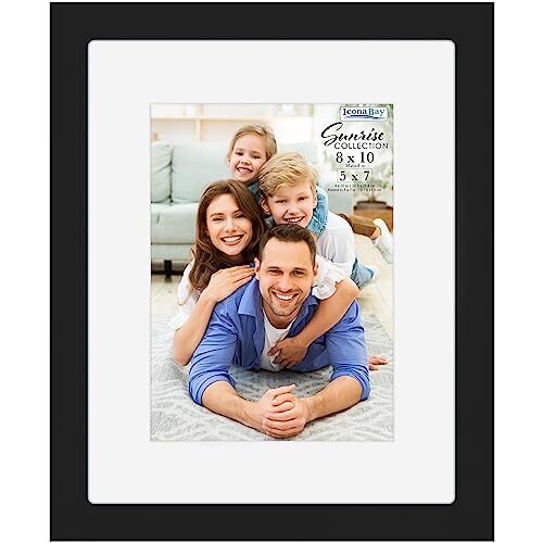8x0 Mat to 5x7 Solid One-Piece Wood Composite Picture Frame, Modern 1 Black gallery